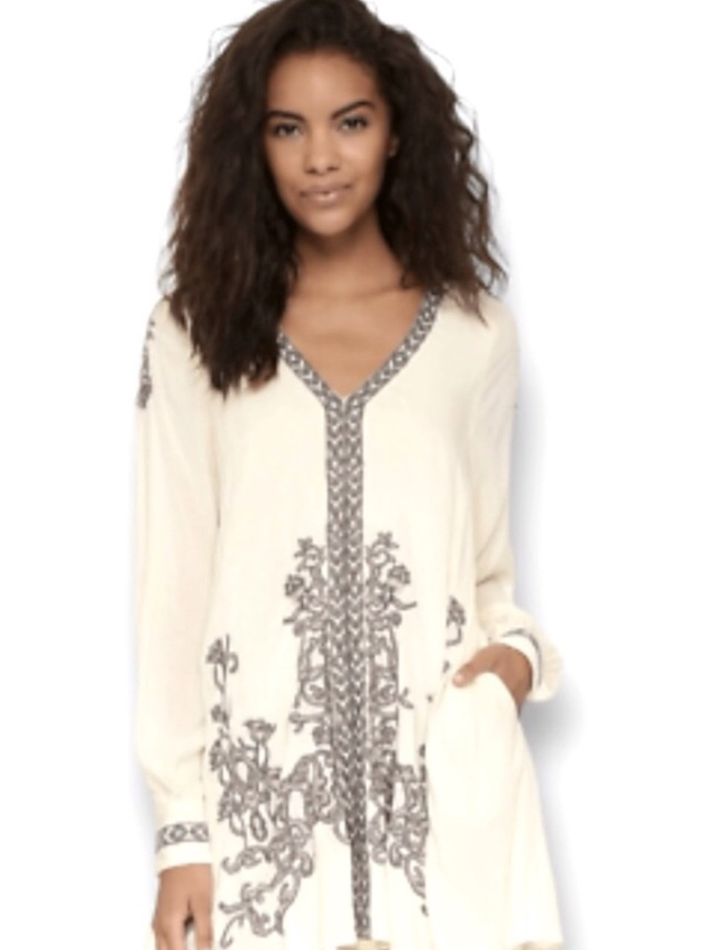 Free People Off White Hearts In Heaven Embroidered V-Neck Mini Dress size M